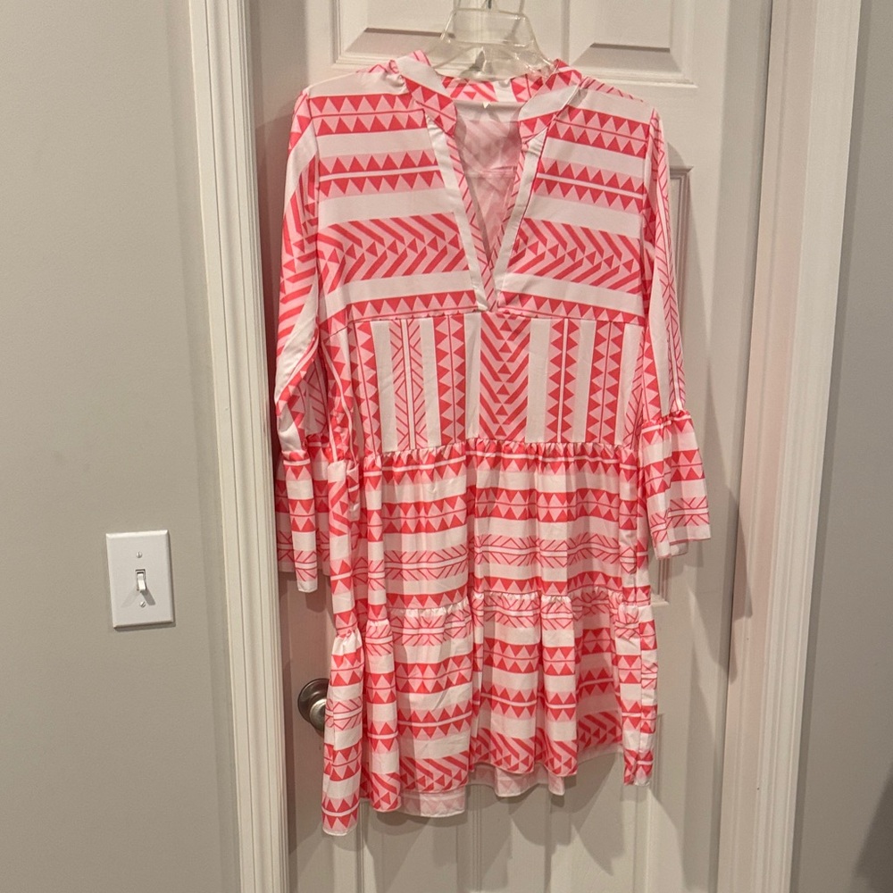 Amazon Pink and White Patterned Dress